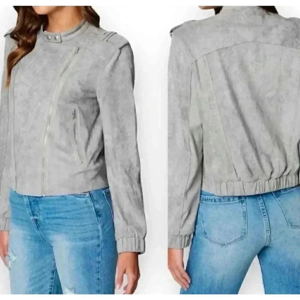 BLANKNYC Faux Suede Moto Bomber Jacket Vapor Nordstrom Grey Women’s SZ S